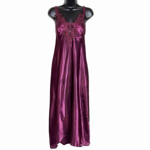 FLORA NIKROOZ STELLA SATIN LONG SLIP CHEMISE LINGERIE NIGHTGOWN VENISE TRIM L